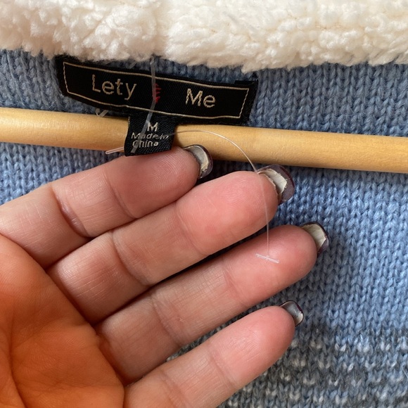 Lety & Me Helsa Stitch Fix Blue Gray Cream Sherpa hooded open front cardigan M - Picture 5 of 7